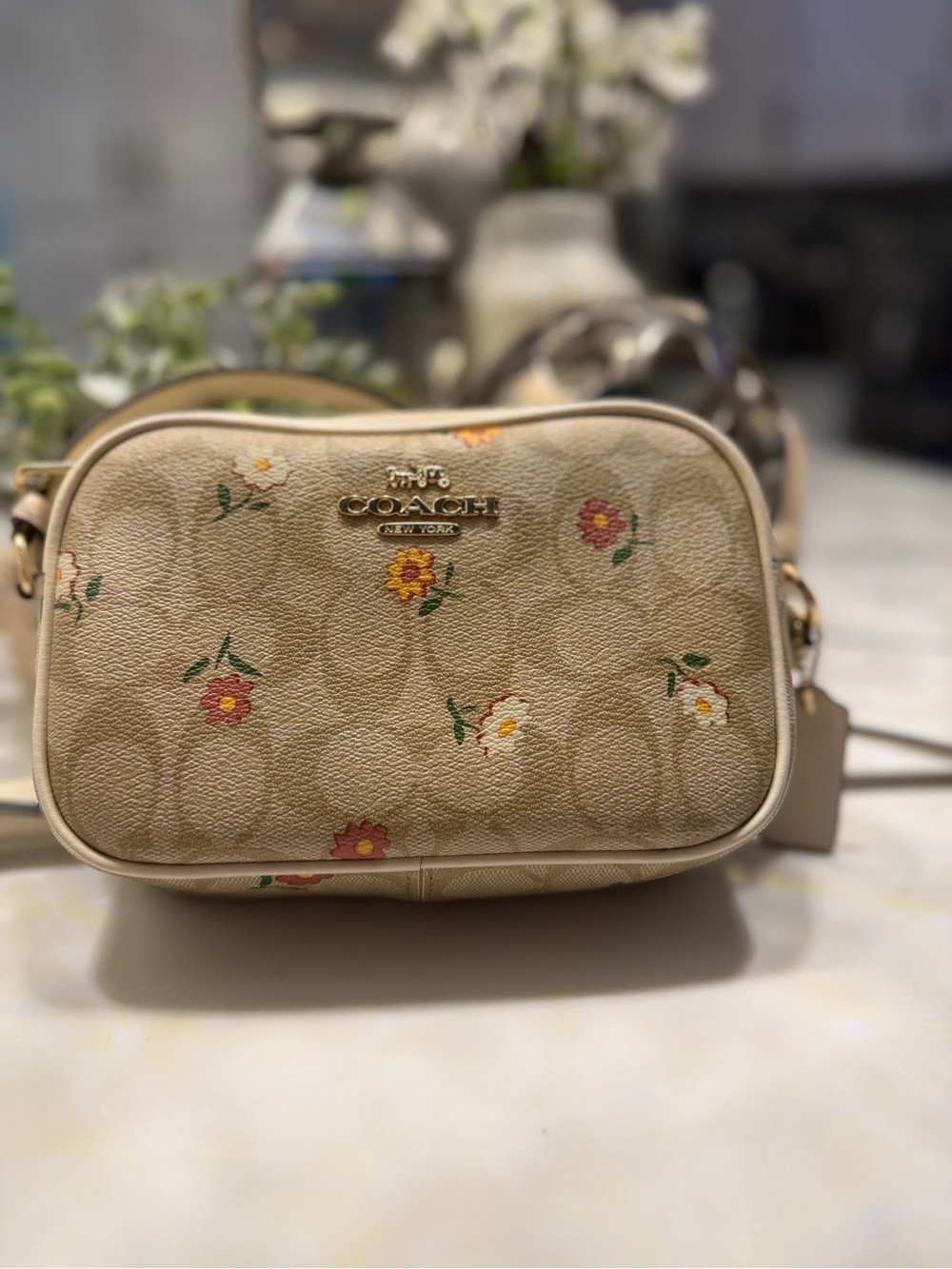 Coach Beige Signature Floral Crossbody Bag - Picture 5 of 14
